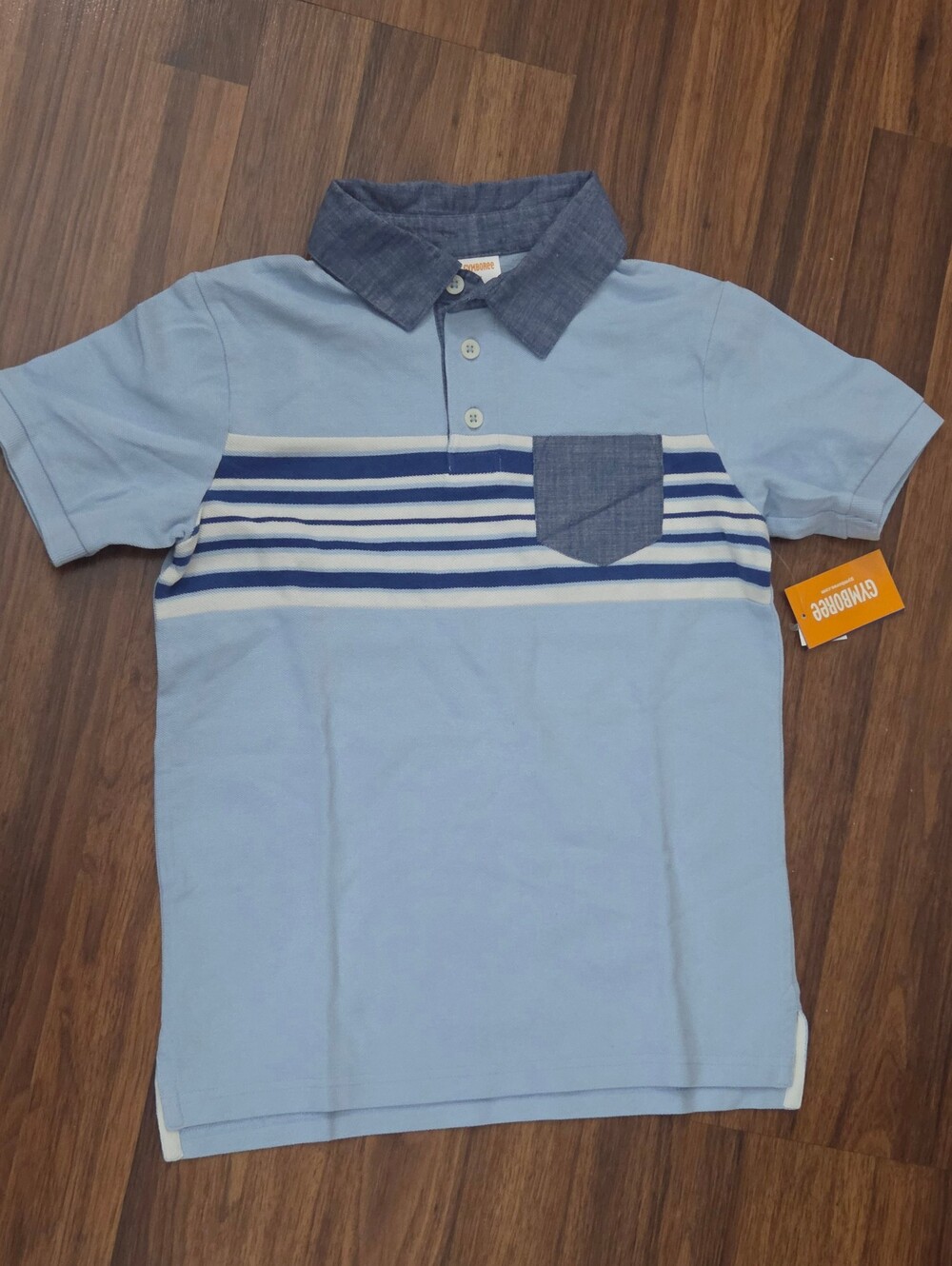 Gymboree Light Blue Polo with Chambray Collar and Navy Stripes